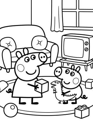 Peppa and George Playing in the Living Room para colorir Desenho de Peppa and George Playing in the Living Room para colorir e imprimir grátis