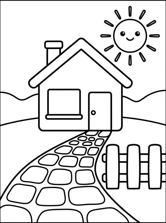 Cottage with a Picket Fence para colorir Desenho de Cottage with a Picket Fence para colorir e imprimir grátis