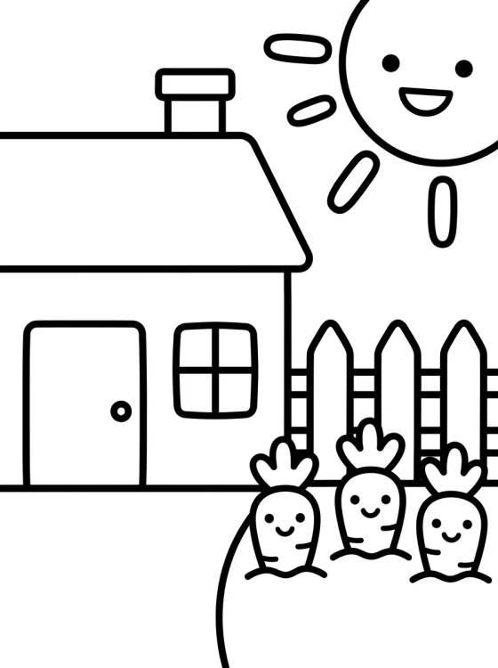 Cottage with Fence and Vegetable Garden para colorir Desenho de Cottage with Fence and Vegetable Garden para colorir e imprimir grátis
