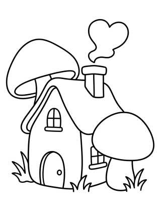 Cozy Cottage with Chimney and Mushrooms para colorir Desenho de Cozy Cottage with Chimney and Mushrooms para colorir e imprimir grátis