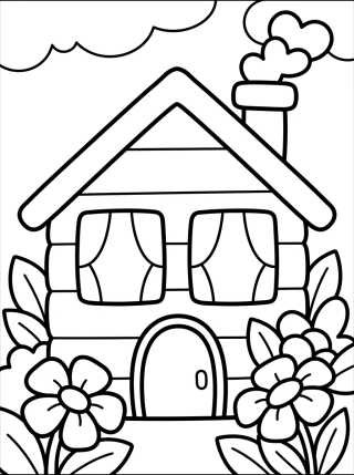 Country Cottage with Chimney and Flowers para colorir Desenho de Country Cottage with Chimney and Flowers para colorir e imprimir grátis