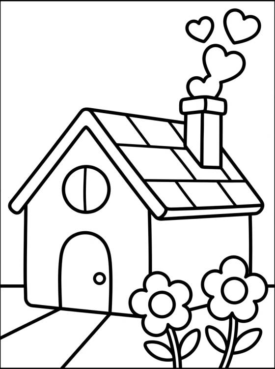 Cottage with Chimney and Heart Smoke para colorir Desenho de Cottage with Chimney and Heart Smoke para colorir e imprimir grátis