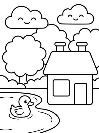 Cottage by the Lake para colorir Desenho de Cottage by the Lake para colorir e imprimir grátis