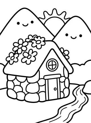 Stone Mountain Cottage para colorir Desenho de Stone Mountain Cottage para colorir e imprimir grátis