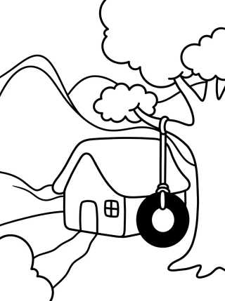 Cottage in the Mountains with Swing para colorir Desenho de Cottage in the Mountains with Swing para colorir e imprimir grátis