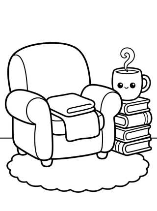 Cozy Reading Corner with Tea para colorir Desenho de Cozy Reading Corner with Tea para colorir e imprimir grátis