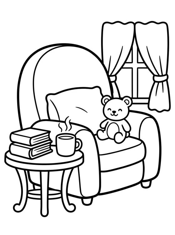 Reading Corner by the Armchair para colorir Desenho de Reading Corner by the Armchair para colorir e imprimir grátis