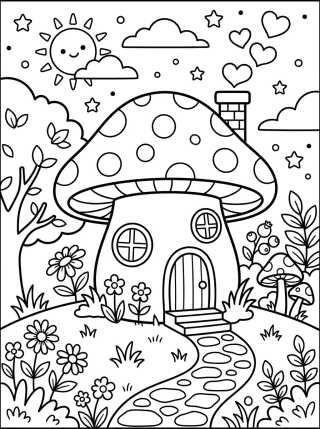 Cute Mushroom House para colorir Desenho de Cute Mushroom House para colorir e imprimir grátis