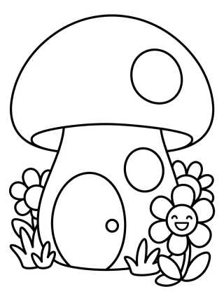 Mushroom House in the Garden para colorir Desenho de Mushroom House in the Garden para colorir e imprimir grátis