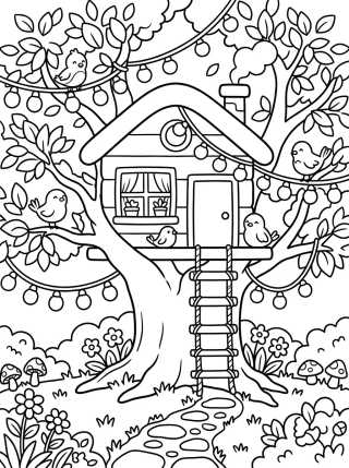 Cozy Little Treehouse para colorir Desenho de Cozy Little Treehouse para colorir e imprimir grátis