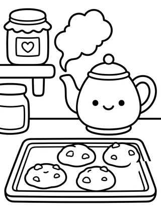 Cozy Kitchen with Warm Cookies para colorir Desenho de Cozy Kitchen with Warm Cookies para colorir e imprimir grátis