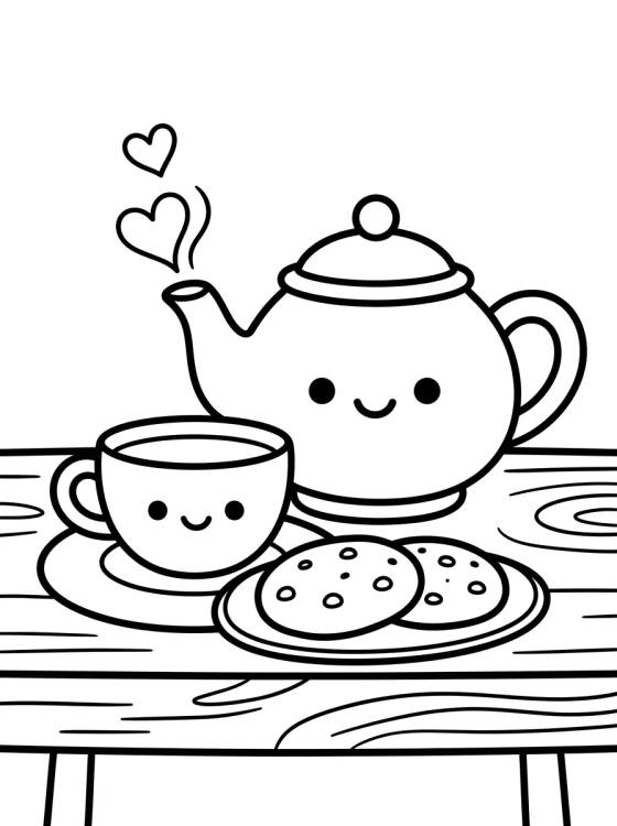 Tea Time in the Cute Kitchen para colorir Desenho de Tea Time in the Cute Kitchen para colorir e imprimir grátis