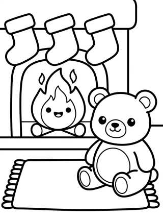 Cozy Fireplace with Teddy Bear para colorir Desenho de Cozy Fireplace with Teddy Bear para colorir e imprimir grátis