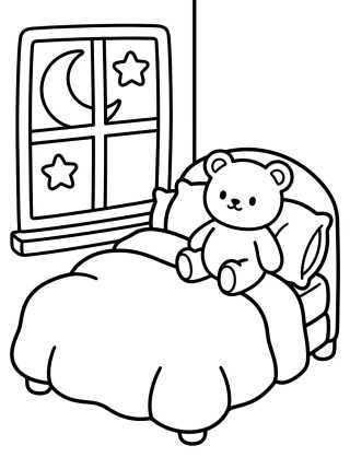 Sweet Dreams Cozy Bedroom para colorir Desenho de Sweet Dreams Cozy Bedroom para colorir e imprimir grátis