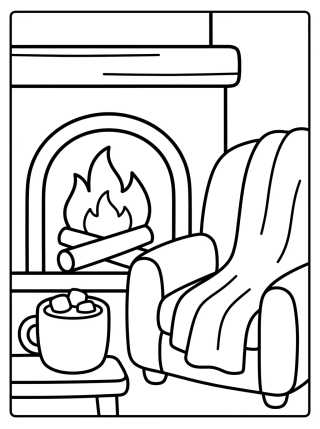 Cozy Living Room with Fireplace para colorir Desenho de Cozy Living Room with Fireplace para colorir e imprimir grátis
