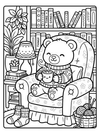 Cozy Bear in an Armchair para colorir Desenho de Cozy Bear in an Armchair para colorir e imprimir grátis