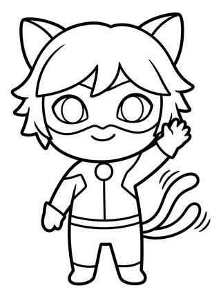 Cute Waving Cat Noir para colorir Desenho de Cute Waving Cat Noir para colorir e imprimir grátis