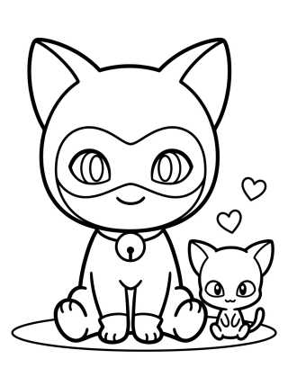 Chibi Cat Noir with Plagg para colorir Desenho de Chibi Cat Noir with Plagg para colorir e imprimir grátis