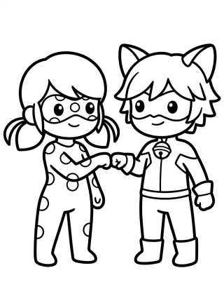 Chibi Cat Noir and Ladybug para colorir Desenho de Chibi Cat Noir and Ladybug para colorir e imprimir grátis