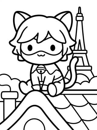 Cat Noir on Paris Rooftops para colorir Desenho de Cat Noir on Paris Rooftops para colorir e imprimir grátis
