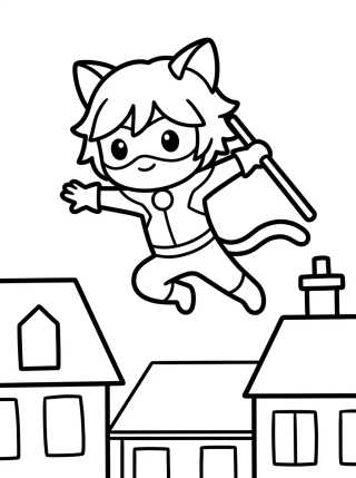 Cat Noir Leaping Over Paris para colorir Desenho de Cat Noir Leaping Over Paris para colorir e imprimir grátis