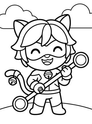 Smiling Cat Noir with Staff para colorir Desenho de Smiling Cat Noir with Staff para colorir e imprimir grátis
