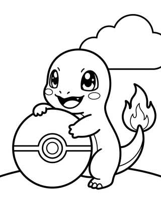 Charmander Playing with a Pokéball para colorir Desenho de Charmander Playing with a Pokéball para colorir e imprimir grátis