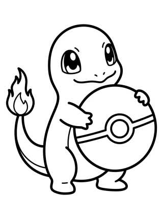 Charmander with Poké Ball para colorir Desenho de Charmander with Poké Ball para colorir e imprimir grátis