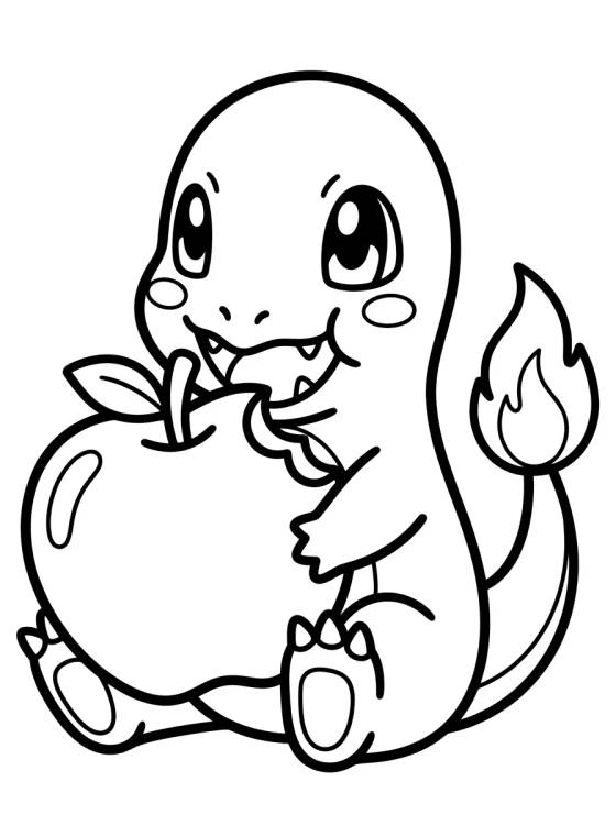 Charmander Eating an Apple para colorir Desenho de Charmander Eating an Apple para colorir e imprimir grátis
