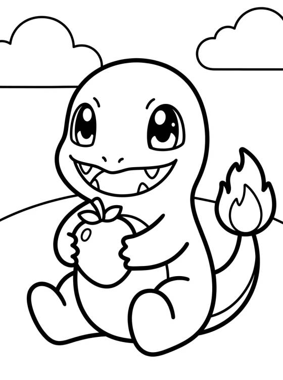 Charmander Eating a Berry para colorir Desenho de Charmander Eating a Berry para colorir e imprimir grátis