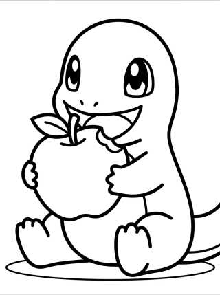 Charmander Eating an Apple para colorir Desenho de Charmander Eating an Apple para colorir e imprimir grátis