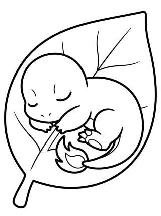 Charmander Sleeping on a Leaf para colorir Desenho de Charmander Sleeping on a Leaf para colorir e imprimir grátis