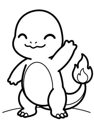 Happy Waving Charmander para colorir Desenho de Happy Waving Charmander para colorir e imprimir grátis