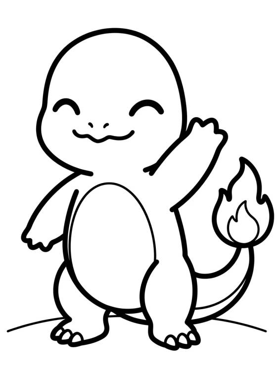 Happy Waving Charmander para colorir Desenho de Happy Waving Charmander para colorir e imprimir grátis