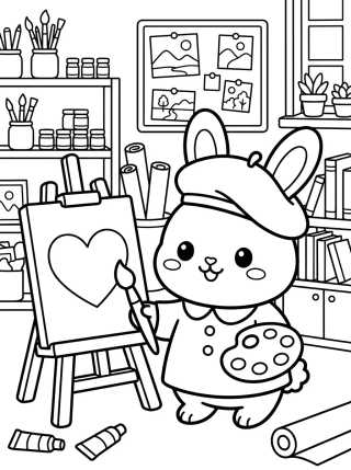 Bunny Artist Painting para colorir Desenho de Bunny Artist Painting para colorir e imprimir grátis