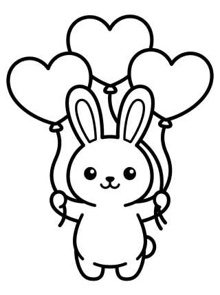 Bunny with Heart Balloons para colorir Desenho de Bunny with Heart Balloons para colorir e imprimir grátis
