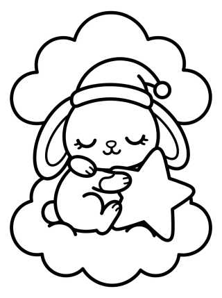 Bunny Sleeping on a Cloud para colorir Desenho de Bunny Sleeping on a Cloud para colorir e imprimir grátis