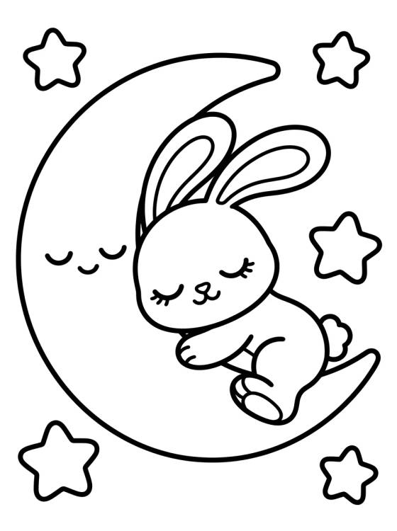 Bunny Sleeping on the Moon para colorir Desenho de Bunny Sleeping on the Moon para colorir e imprimir grátis