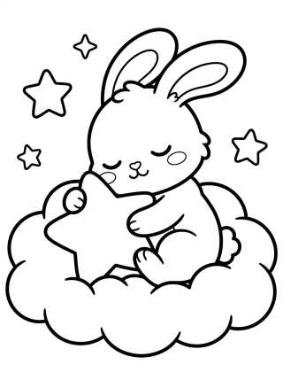 Little Bunny Sleeping on a Cloud para colorir Desenho de Little Bunny Sleeping on a Cloud para colorir e imprimir grátis