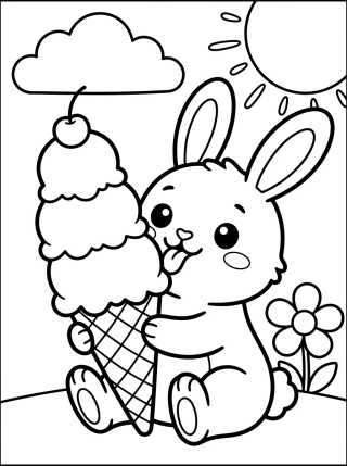 Cute Bunny Enjoying Ice Cream para colorir Desenho de Cute Bunny Enjoying Ice Cream para colorir e imprimir grátis