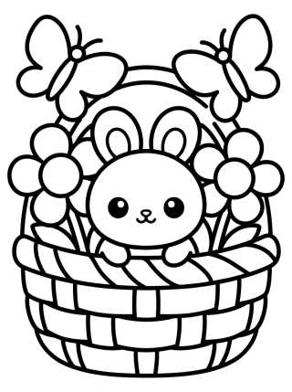 Bunny in a Flower Basket para colorir Desenho de Bunny in a Flower Basket para colorir e imprimir grátis