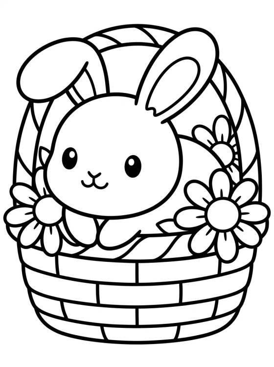 Bunny in a Flower Basket para colorir Desenho de Bunny in a Flower Basket para colorir e imprimir grátis