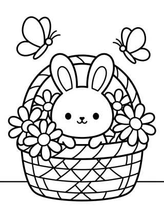 Bunny in a Flower Basket para colorir Desenho de Bunny in a Flower Basket para colorir e imprimir grátis