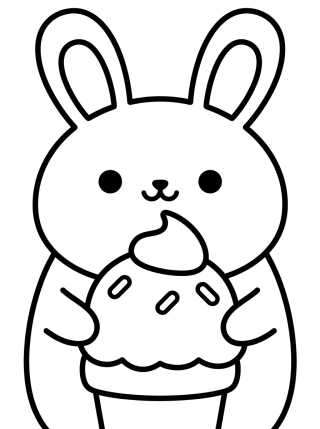 Cute Bunny Enjoying Ice Cream para colorir Desenho de Cute Bunny Enjoying Ice Cream para colorir e imprimir grátis
