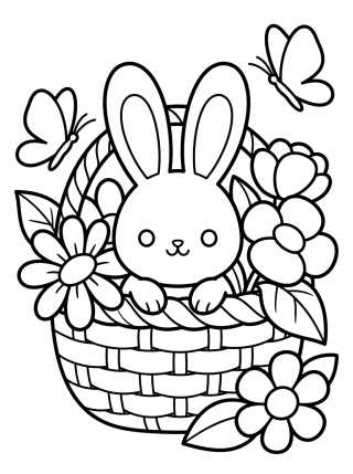 Bunny Peeking from a Flower Basket para colorir Desenho de Bunny Peeking from a Flower Basket para colorir e imprimir grátis