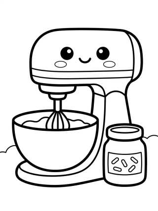 Happy Stand Mixer Baking a Cake para colorir Desenho de Happy Stand Mixer Baking a Cake para colorir e imprimir grátis