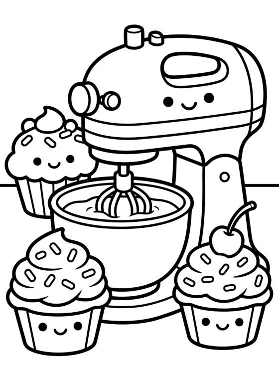 Happy Mixer and Cupcakes para colorir Desenho de Happy Mixer and Cupcakes para colorir e imprimir grátis