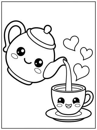 Smiling Teapot and Cup para colorir Desenho de Smiling Teapot and Cup para colorir e imprimir grátis