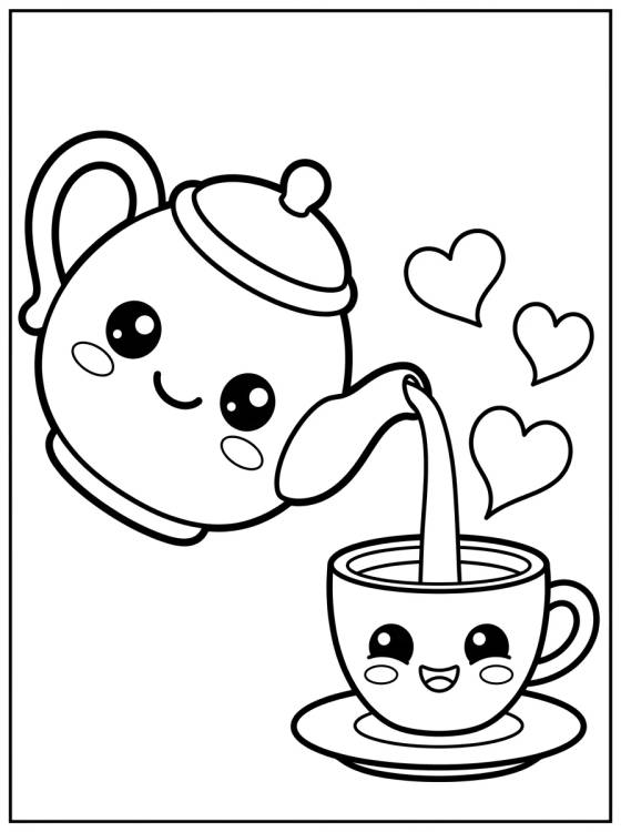 Smiling Teapot and Cup para colorir Desenho de Smiling Teapot and Cup para colorir e imprimir grátis