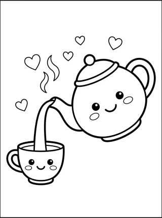 Cheerful Teapot and Cup para colorir Desenho de Cheerful Teapot and Cup para colorir e imprimir grátis